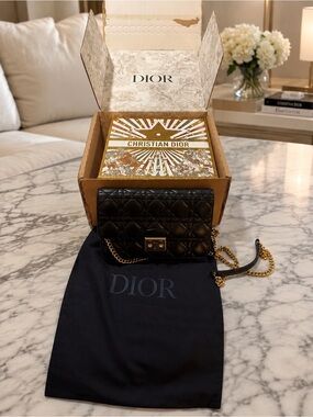Christian Dior Black Cannage Quilted Leather Chain Shoulder Crossbody Bag